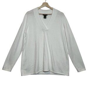 Eddie Bauer Women’s Knit Sweater V Neck Cotton Size XL White Casual Cozy